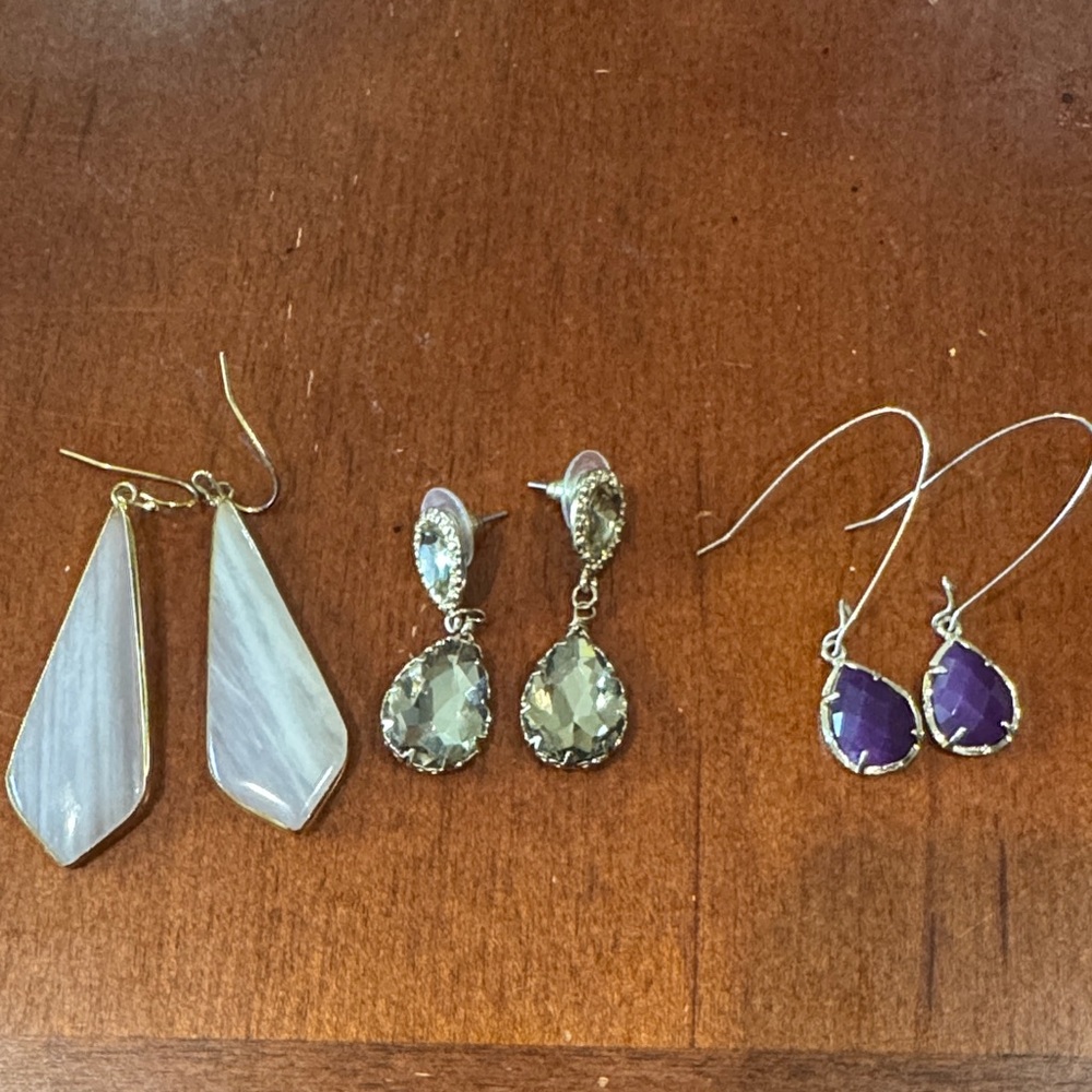 Elegant Gold and Purple Drop Earrings Set